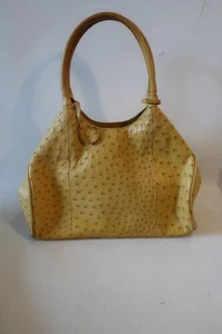 Women Bloomingdale's Golden Yellow Genuine Ostrich Skin Satchel Shoulder Handbag - Imagen 1 de 14