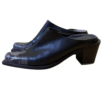 Кожаные дизайнерские туфли Snale Mules на блочном каблуке с квадратным носком сделано в Италии размер 7 - Изображение 1 из 4