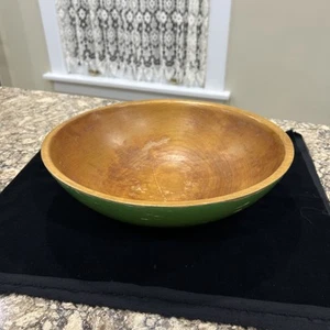 Wooden Bowl, Painted Bottom, Out of Round, Approx 13" x 12" inches, Vintage - Picture 1 of 18