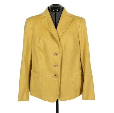 Chaqueta Blazer AKRIS 100 % Cachemira Para Mujer Talla 16 Amarillo Mostaza Parche Bolsillos Foto 1 de 4