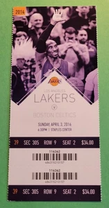 Kobe Bryant Final Game Lakers Vs Celtics Full Ticket 4/3/16 - Bild 1 von 2