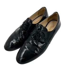 PRADA Black Patent Lace Up Simple Classic Brogues Shoes Sz 38.5 8 - Picture 1 of 10