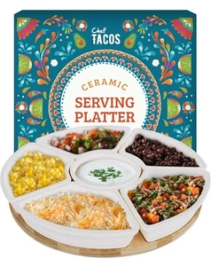 Ceramic Taco Serving Platter - Divided Lazy Susan Tray for Taco Tuesday - Picture 1 of 9