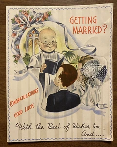 Vtg 1940s Marriage Congrats Card Old Woman Who Lived in a Shoe Nursery Rhyme P4e - Picture 1 of 24