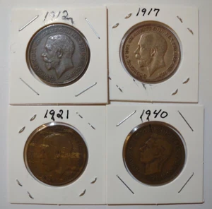 4 Coin Lot 1912-1940 Great Britain Bronze Farthing Coins Wren Bird George VI YG - Picture 1 of 10