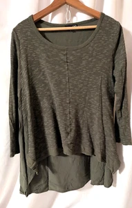 Top para mujer rxb verde oliva con dobladillo alto bajo talla L camisa grande artística bohemia - Imagen 1 de 10