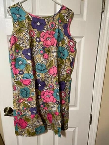 Vintage 1950's Multi Colored Sleeveless Shift Dress with Zip & Pocket - Picture 1 of 2