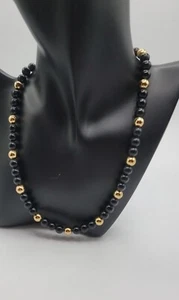Vintage Napier Black and Gold Beaded Long Necklace 24 in - Picture 1 of 5