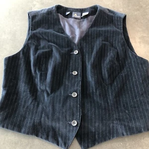 Vintage 90's Liz sport Women’s Velour Vest Button Up Size 12 Navy Pin Stripe - Picture 1 of 19