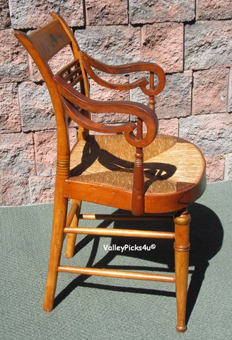Early 19th C Radical Back Scroll Arm American Fancy Paint Decorated Side Chair Cover