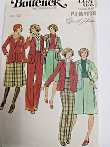 Boyfriend Blazer Jacket Skirt Pants 12 Butterick 4487 Sewing Pattern UC VTG 80s - Picture 1 of 7