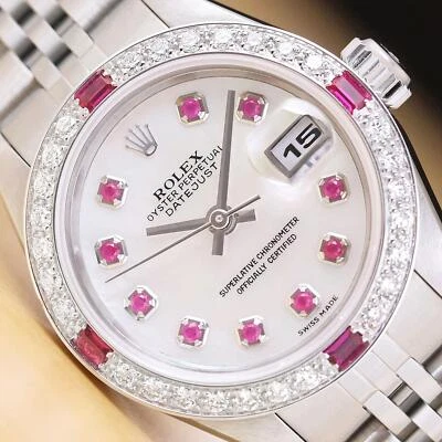 ROLEX LADIES DATEJUST 79174 MOTHER OF PEARL 18K GOLD STEEL DIAMOND RUBY WATCH - image 1 of 4