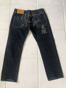 Vintage Y2K Christian Audigier Spellout Stitched Denim Jeans Pants Men’s 38x34