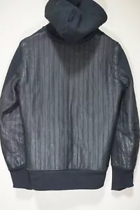MINT | WINGS & HORNS FELPA CON CAPPUCCIO ZIP MEDIA NERA PELLE CON CAPPUCCIO VECCHIO LOGO - Foto 1 di 11