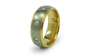 Titanium Two Tone Gold Plated Mens Cubic Zirconia Wedding Band Ring 8MM - Picture 1 of 1