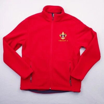 Boy Scouts Jacket Adult Medium Red Fleece Troop 9 Embroidery Fleur De Lis  Logo - Image 1 of 4