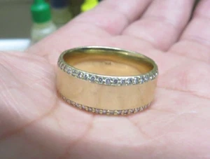 Gorgeous Solid 14K Yellow GOLD Brushed Wedding Band RING sz 10.5 small diamonds - Picture 1 of 14