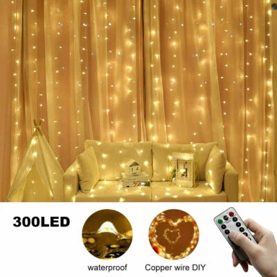 300 LED Curtain Fairy Lights USB String Light With Remote Xmas Party Wedding US - Image 1 of 4