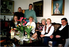 1990s Found Photo Finland - Men Women Family Birthday Party Flowers & Paintings