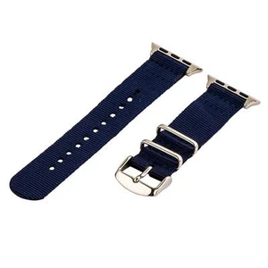 Navy - 2 Piece Classic SS Nylon Watch Band for 42mm Apple Watch - Picture 1 of 1