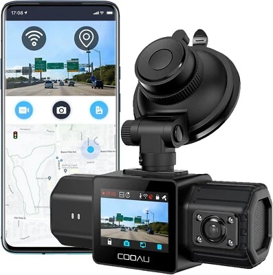 COOAU 2.5K Wi-Fi Dash Camera Front and Rear Inside Build-in GPS Dash Cam 256GB