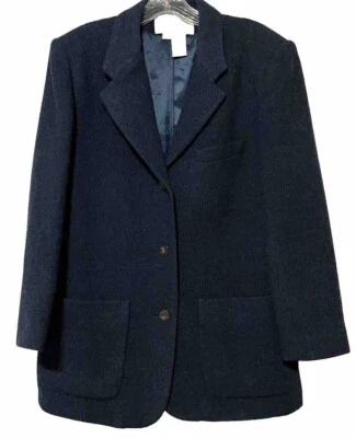 Eddie Bauer Navy Blue 100% Wool Peacoat Blazer Jacket Women's Sz M Lined Long - Image 1 of 4