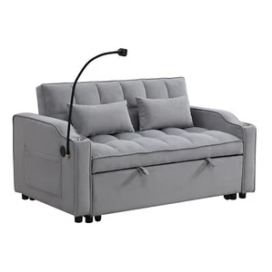 Modern Velvet Loveseat Futon Sofa Couch w/Pullout Bed,Small Love Seat Lounge Sof - Picture 1 of 9