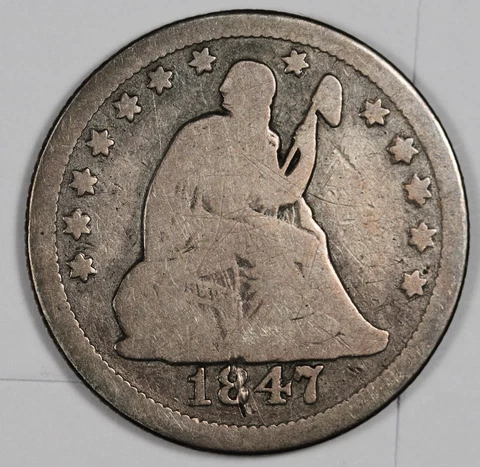 1847 Liberty Seated Quarter.  Good.  181019 Cover