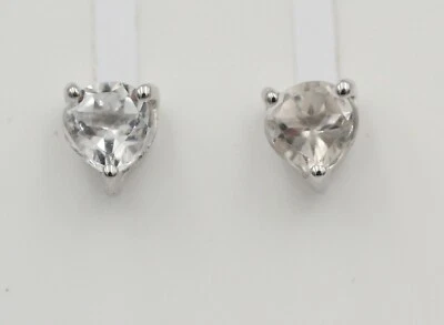 0,9 Carati Topazio Bianco Cuore Orecchini 925 Argento Herzohrstecker - Immagine 1 di 4