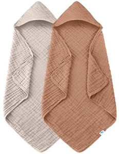 Muslin Hooded Baby Bath Towels - 2 Pack 100% Cotton Towel for Babies Infants ... - Picture 1 of 7