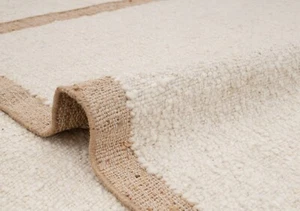 Natural Wool Jute Ivory Solid Plain High Quality Hand Woven Boho Style Rug - Picture 1 of 12