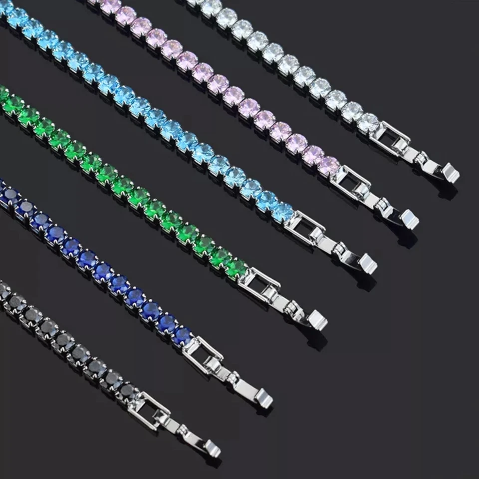 Braccialetti Tennis Zirconi Strass Bracciale 4mm Donna Uomo Elegante 17/19cm ide - Immagine 1 di 4