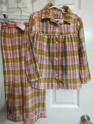 Lands End Pajama Set Pink Plaid Flannel Girl's Size 6 - Image 1 of 4