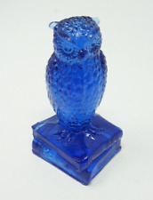 Vintage Degenhart Glass Cobalt Clear Dark Blue Wise Ole Owl On Books #307