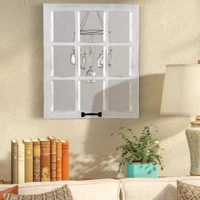 Decorative Wall Mirror-Distressed Wood Windowpane Mirror- Farmhouse Mirrors for - Image 1 of 4