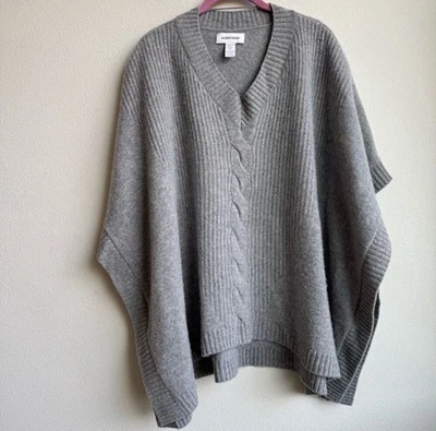 Nordstrom Wool Cashmere Cable Knit Poncho Sweater Women One Size Gray Oversized - Image 1 of 4