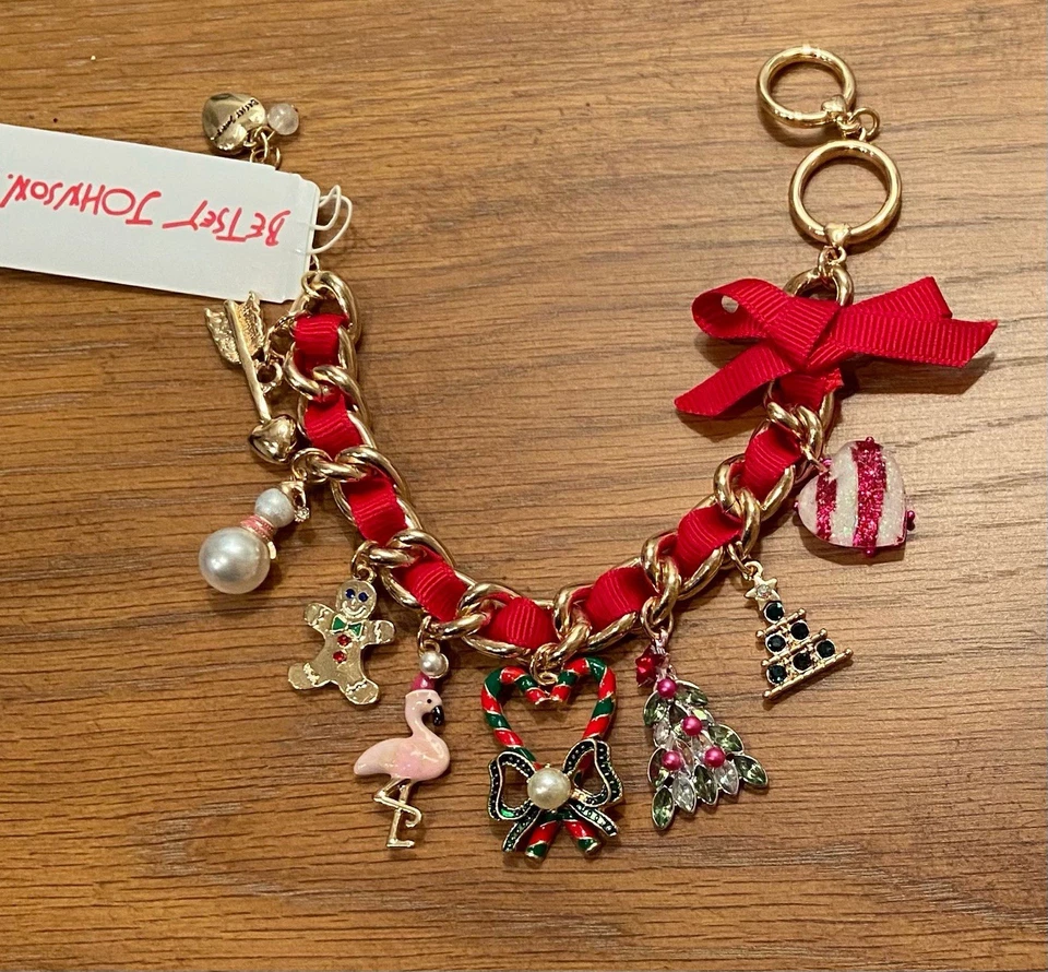 Betsey Johnson Navidad Vacaciones Pan de Jengibre Árbol Dije Pulsera Cinta Roja Nuevo Foto 1 de 1