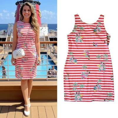 NEW TOMMY BAHAMA x  DISNEY Jer Sea Pink Stripe Tropical Minnie Dress Medium  - Image 1 of 4