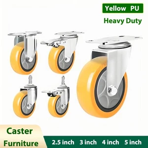 Rueda giratoria de alta resistencia amarilla PU muebles echador carro 2,5/3/4/5 pulgadas - Imagen 1 de 43
