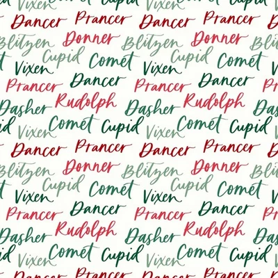 Tela Feline Drive MINIATURAS DE NAVIDAD nombres de renos cuarto de grasa (18x22") FQ Foto 1 de 4