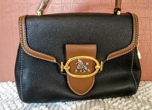 Damen Handtasche Pudel Emblem QIAOPINIAO schwarz & braun Kunstleder NEU mit Riemen - Bild 1 von 11