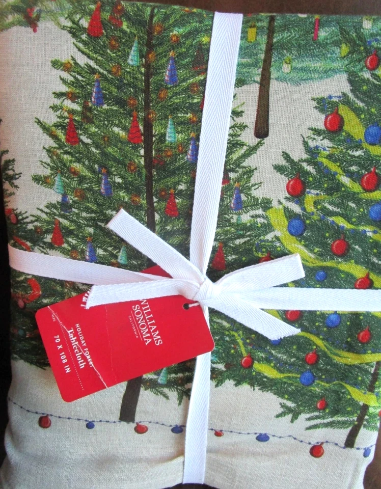 NWT Williams Sonoma HOLIDAY FOREST Christmas 100% Linen Tablecloth 70x 108 Italy - Image 1 of 1