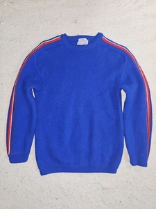 Vintage Herbach 100 % Wolle Rundhals Pullover blau rot gestreift Herren Gr. SM - siehe Bilder - Bild 1 von 12
