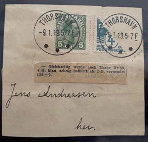 Dänemark Färöer 1919, Nr. 80, 4 Ø blau, halbiert mit Nr. 67, Echtheitsattest - Bild 1 von 3