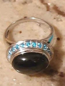 Da.-Ring Schwarzer Mondstein, Apatite, Wg. 375, Gr. 60, 12 Gramm, - Bild 1 von 5