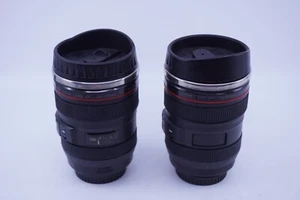 Set of 2 Coffee Mug Camera Lens Shaped Stainless Steel Lid Travel Photo Coffee - Picture 1 of 5
