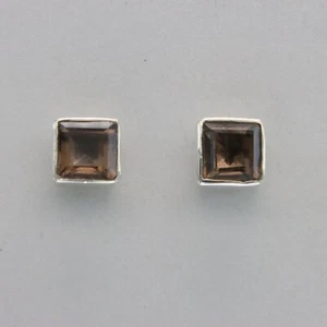 Pendientes Cuadrados Rectángulos Marrón Cuarzo Ahumado Poste/Plata de Plata de Ley 925 10e - Imagen 1 de 26