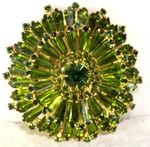 VTG ICONIC RARE JULIANA D&E OLIVINE TAPERED RS LAYERED 2 3/4"+ BROOCH PIN BK PC - Picture 1 of 6