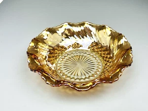 Vintage Karneval Glas Ringelblume geraffter Rand Schale mit Fuß - Bild 1 von 8