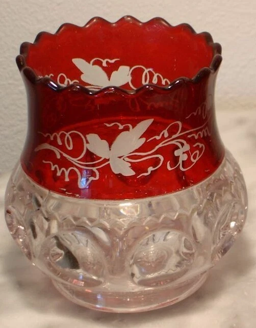 Antique Victorian Ruby Stained Kings Crown Floral Engraved Spooner - Image 1 of 1